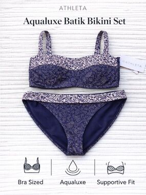 Athleta Aqualuxe Batik Bikini Set XL 36B/C Bra Sized Mid Rise NWT
